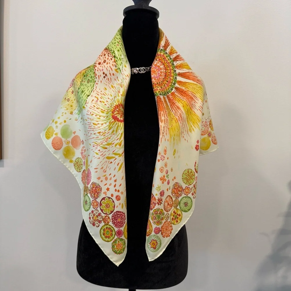 Authentic Longchamp Colorful Floral Silk Scarf